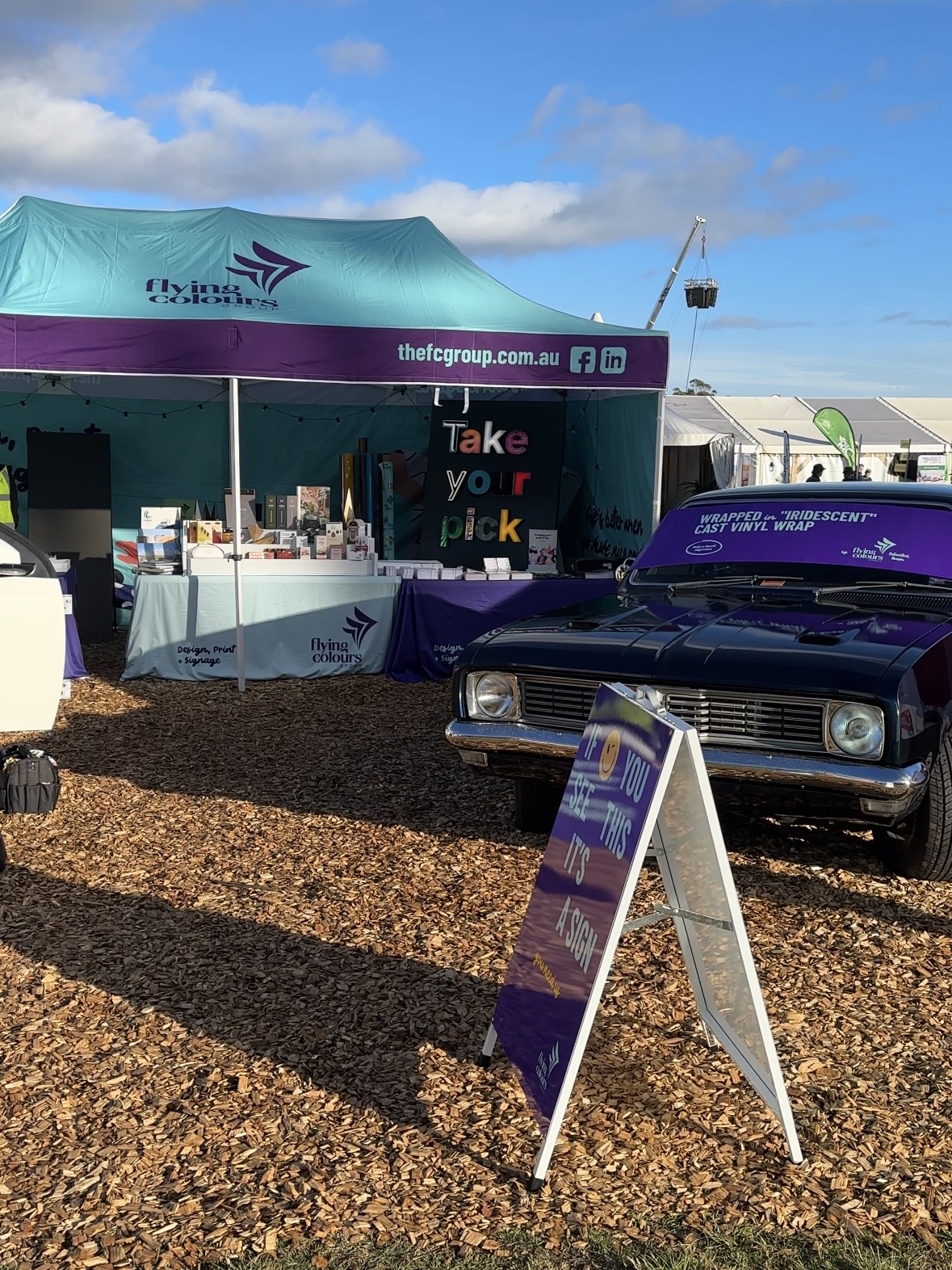 Flying Colours Group signage and print stall at Agfest Tasmania