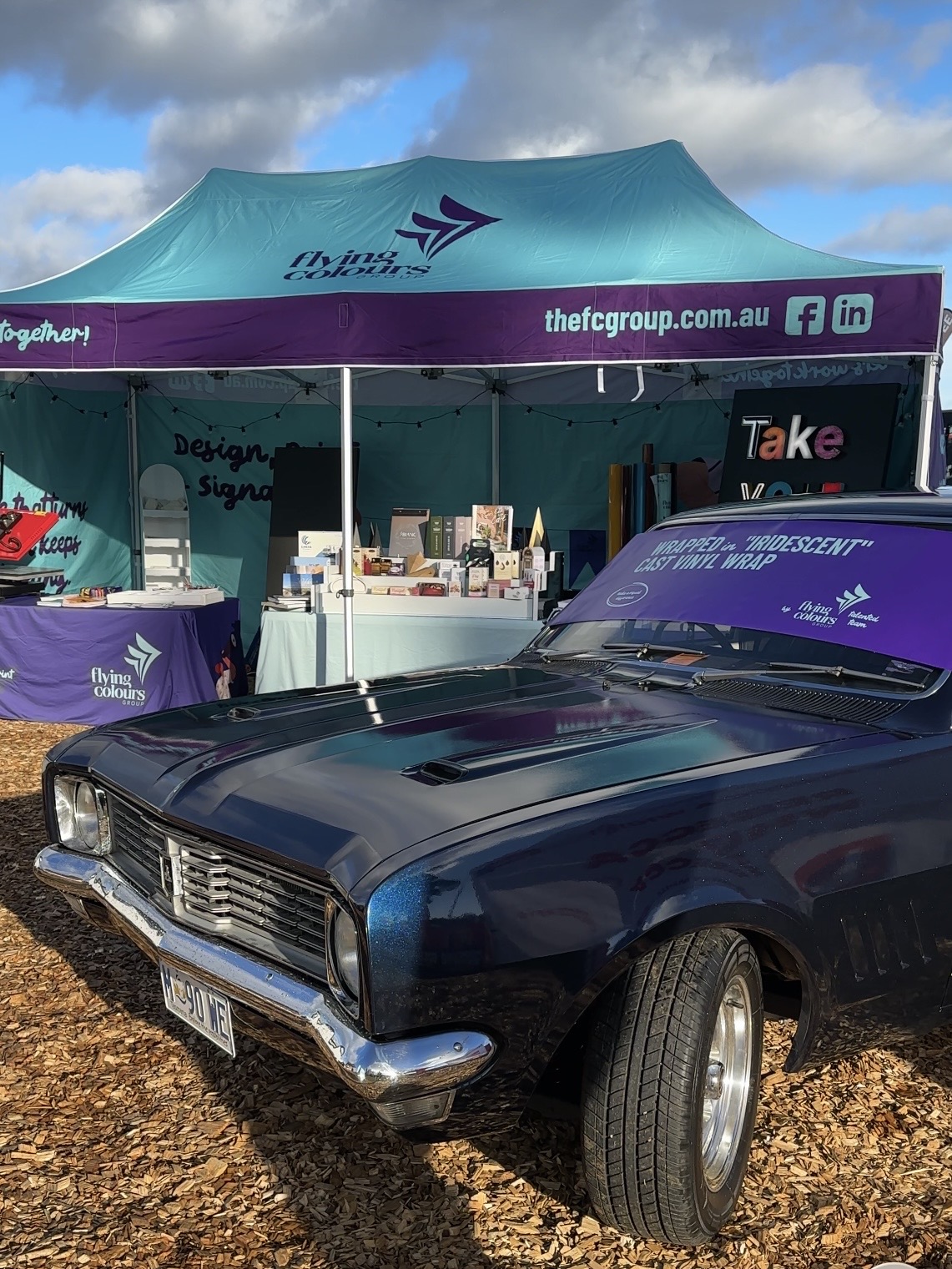 Holden HG Kingswood with Flying Colours Group Agfest signage display