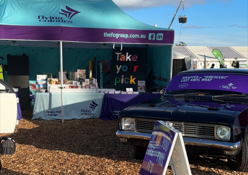 Flying Colours Group Agfest signage display with Holden HG Kingswood