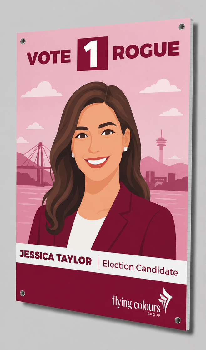 Election Campaign Corflute Printing Tasmania Election campaign corflute sign printed by Flying Colours Group Tasmania