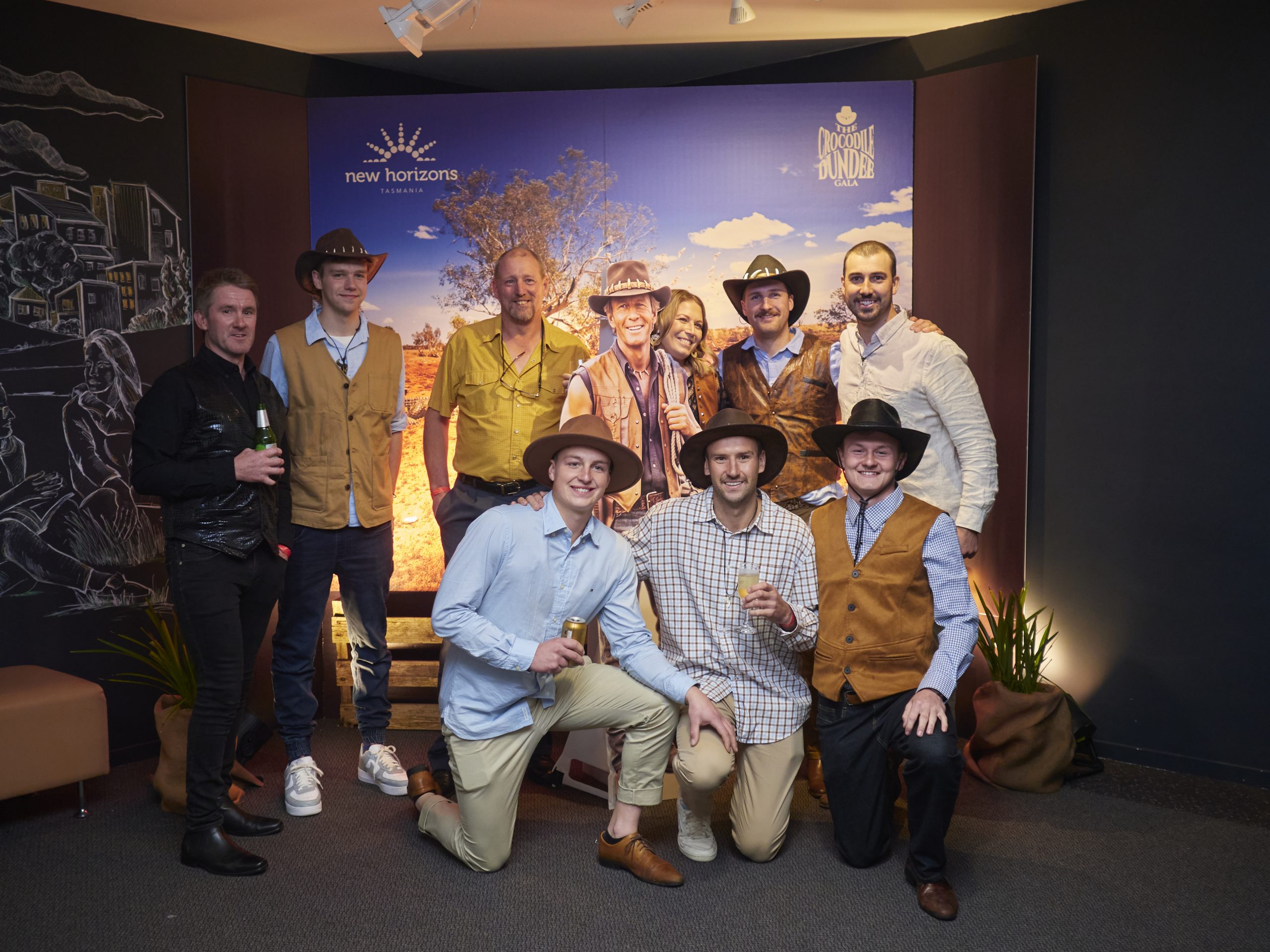 Event Photo Wall and Custom Display Tasmania Crocodile Dundee Gala photo wall and life-size character display