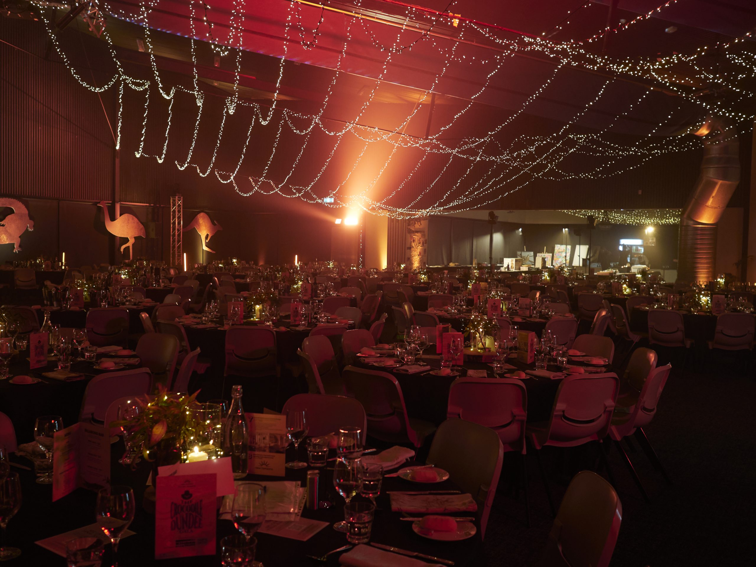 Custom Stage Backdrop and Event Signage Tasmania Crocodile Dundee Gala stage backdrop and event signage by Flying Colours Group Tasmania