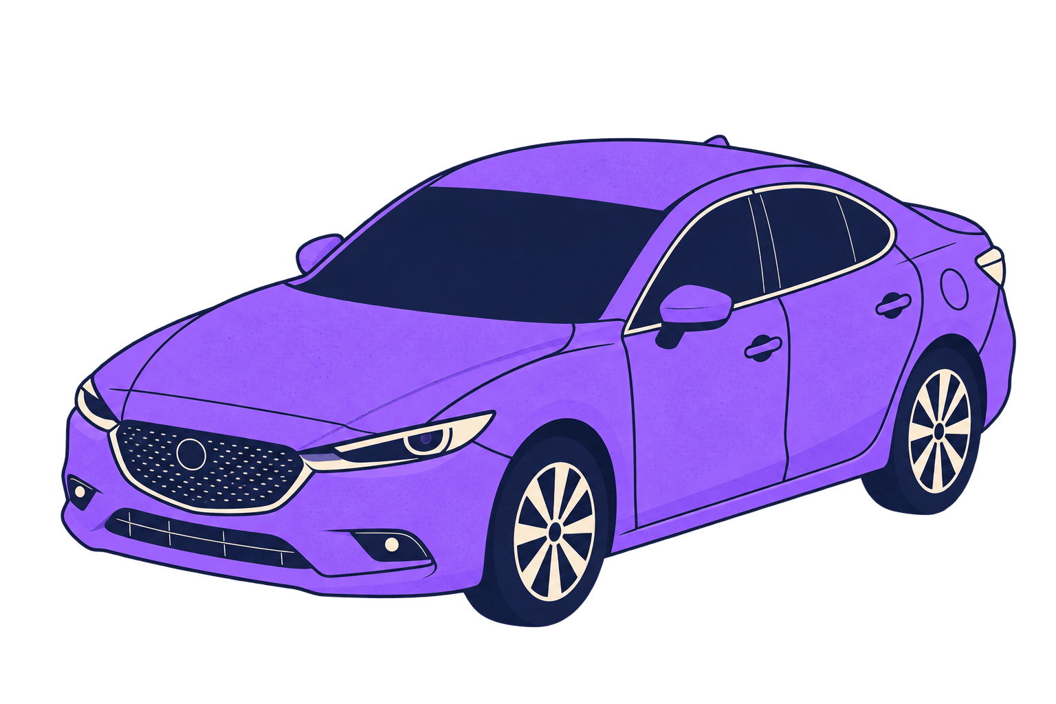 Full Vehicle Paint Protection Film 3D car illustration showing full vehicle PPF coverage with painted body panels highlighted in purple, excluding windows and wheels.