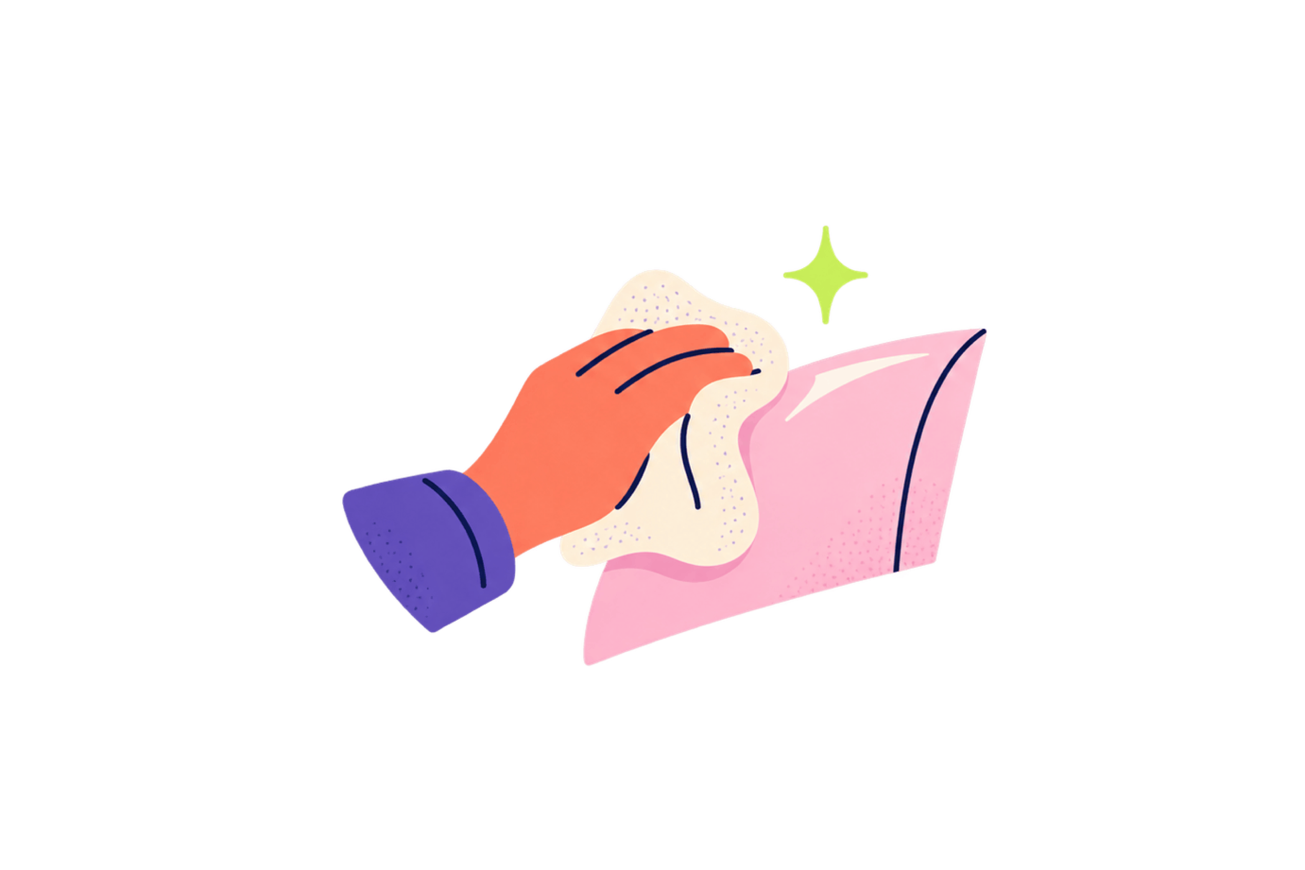 Illustration of a hand cleaning a vehicle panel with a microfibre cloth before PPF application.